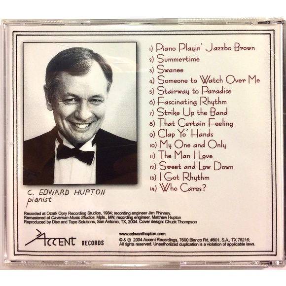 🦋 CD A Tribute to George Gershwin by C Edward Hupton pianist 2004 Accent Records - Picture 3 of 3